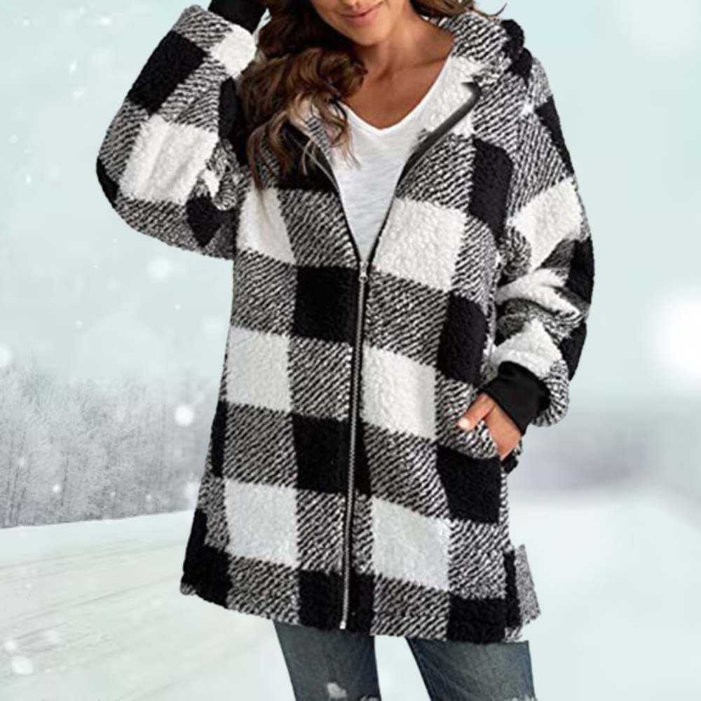 Ava Women's Hooded Jacket | Plush Checked Design 2