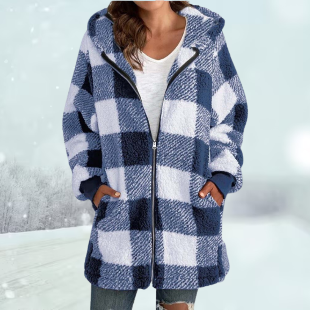 Ava Women's Hooded Jacket | Plush Checked Design 3