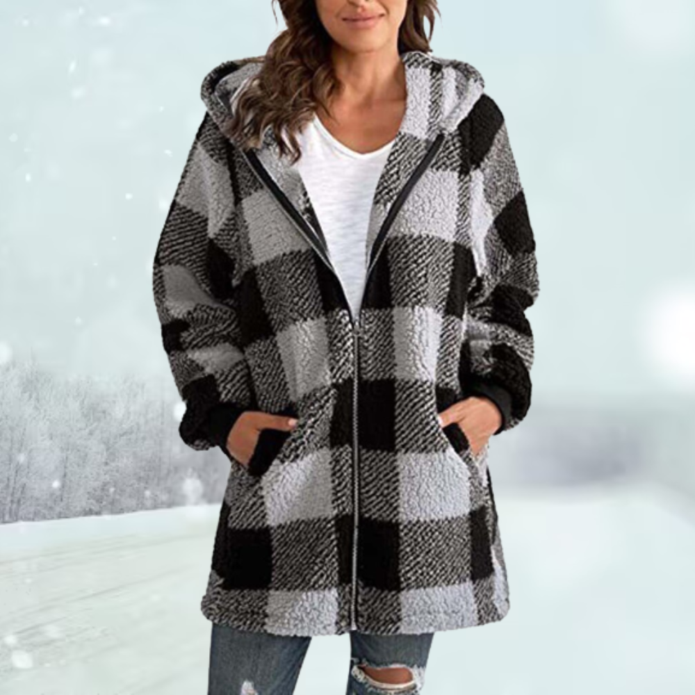 Ava Women's Hooded Jacket | Plush Checked Design 4