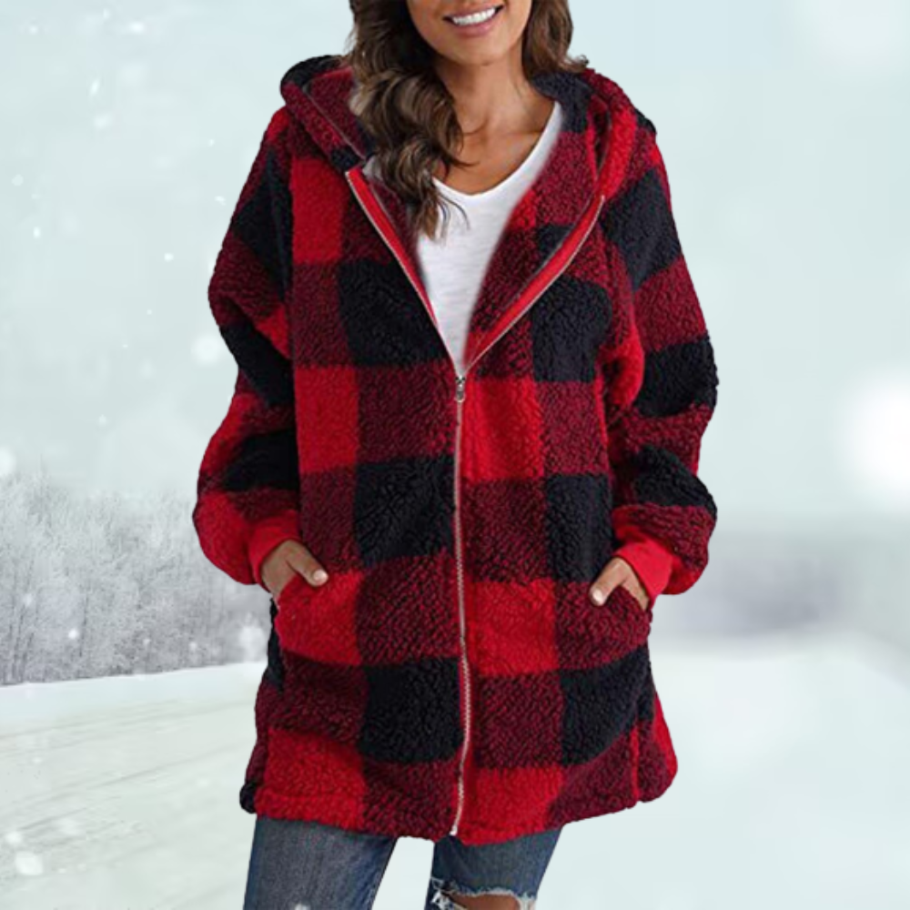 Ava Women's Hooded Jacket | Plush Checked Design 5