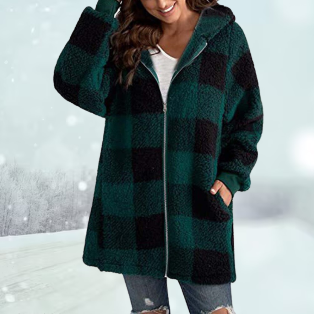 Ava Women's Hooded Jacket | Plush Checked Design 6