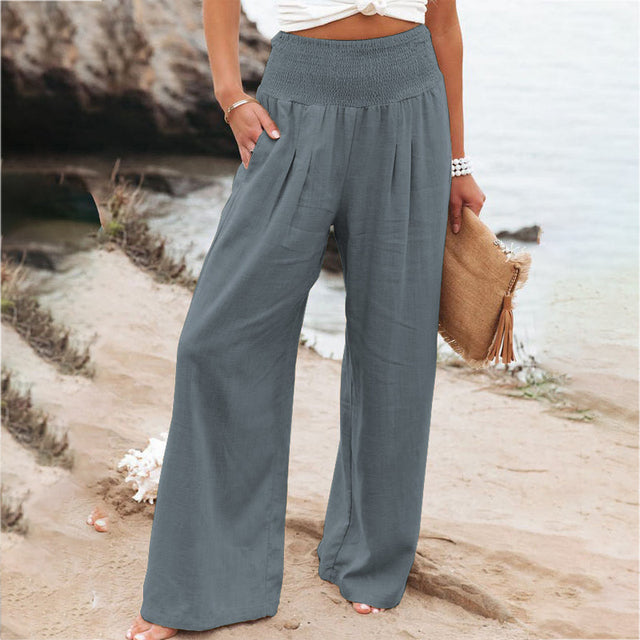 Ava Women's Wide Leg Trousers | Cotton-Linen Blend, Elegant Fit 1
