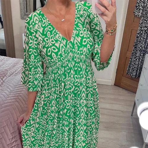Bella Women's Midi Dress | Boho V-Neck, 3/4 Sleeves 1