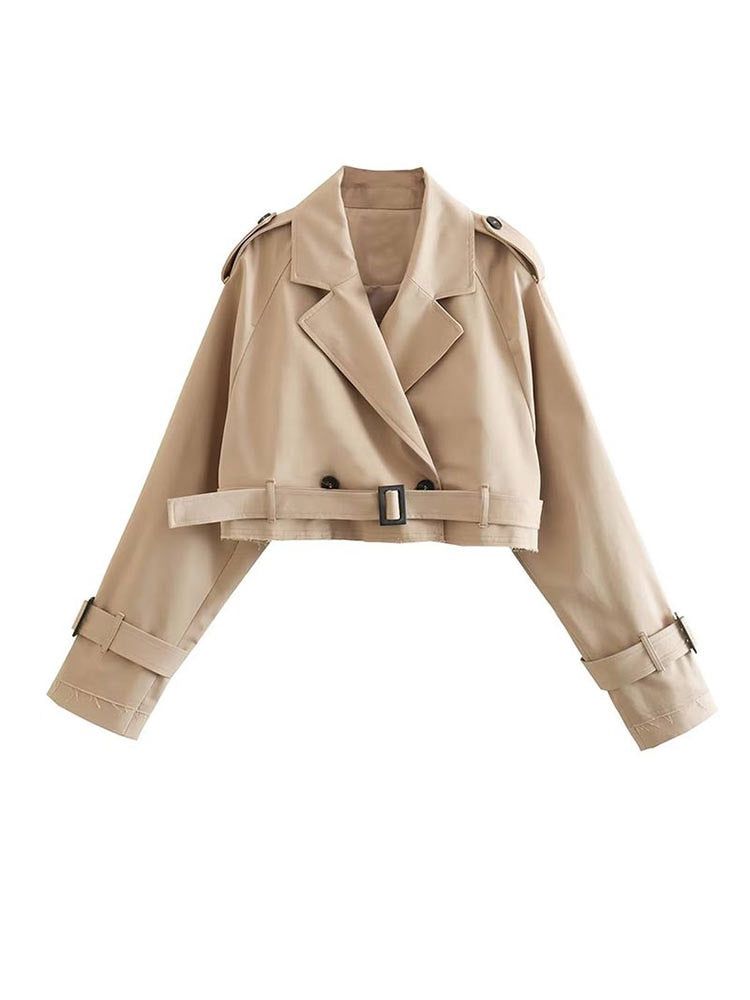 Bree Women's Cropped Trench Coat | Stylish Polyester, Adjustable Cuffed Sleeves 0