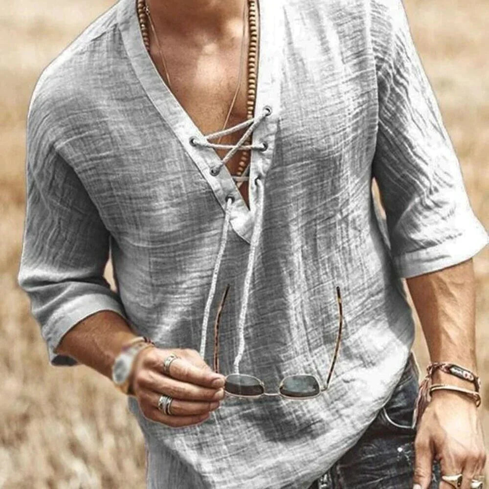 Breezy Men's Boho Beach Shirt | Airy Fabric, 3/4 Sleeves 1