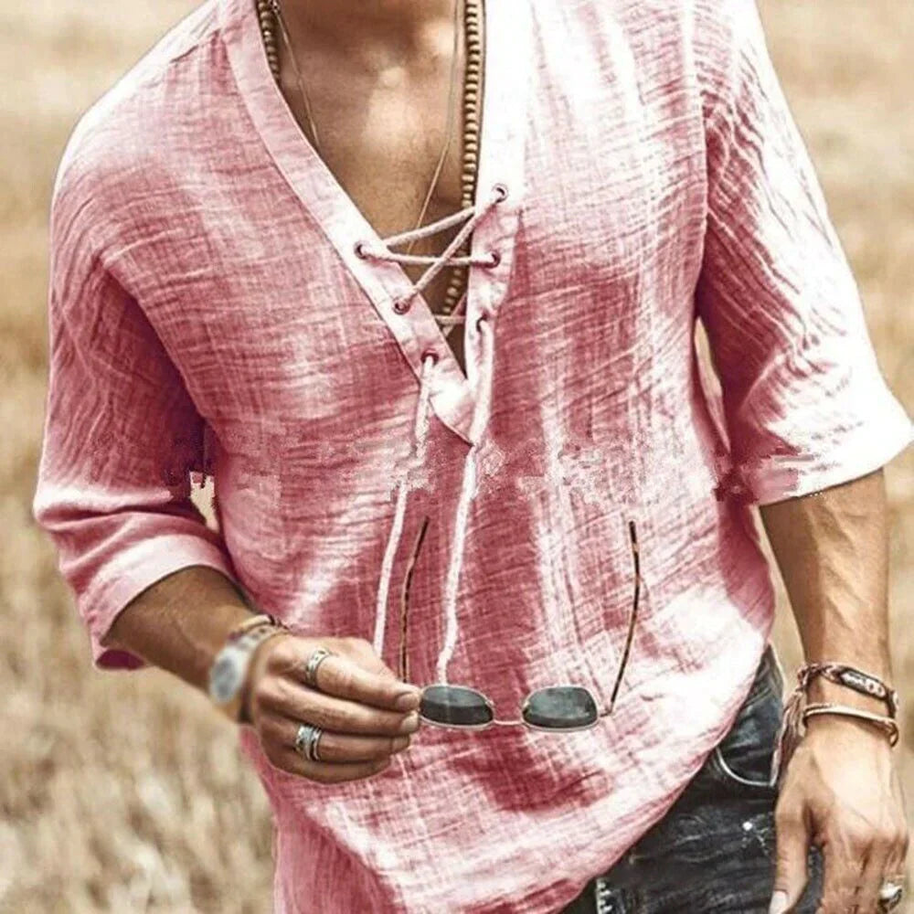 Breezy Men's Boho Beach Shirt | Airy Fabric, 3/4 Sleeves 2