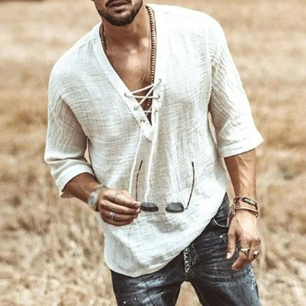Breezy Men's Boho Beach Shirt | Airy Fabric, 3/4 Sleeves 3