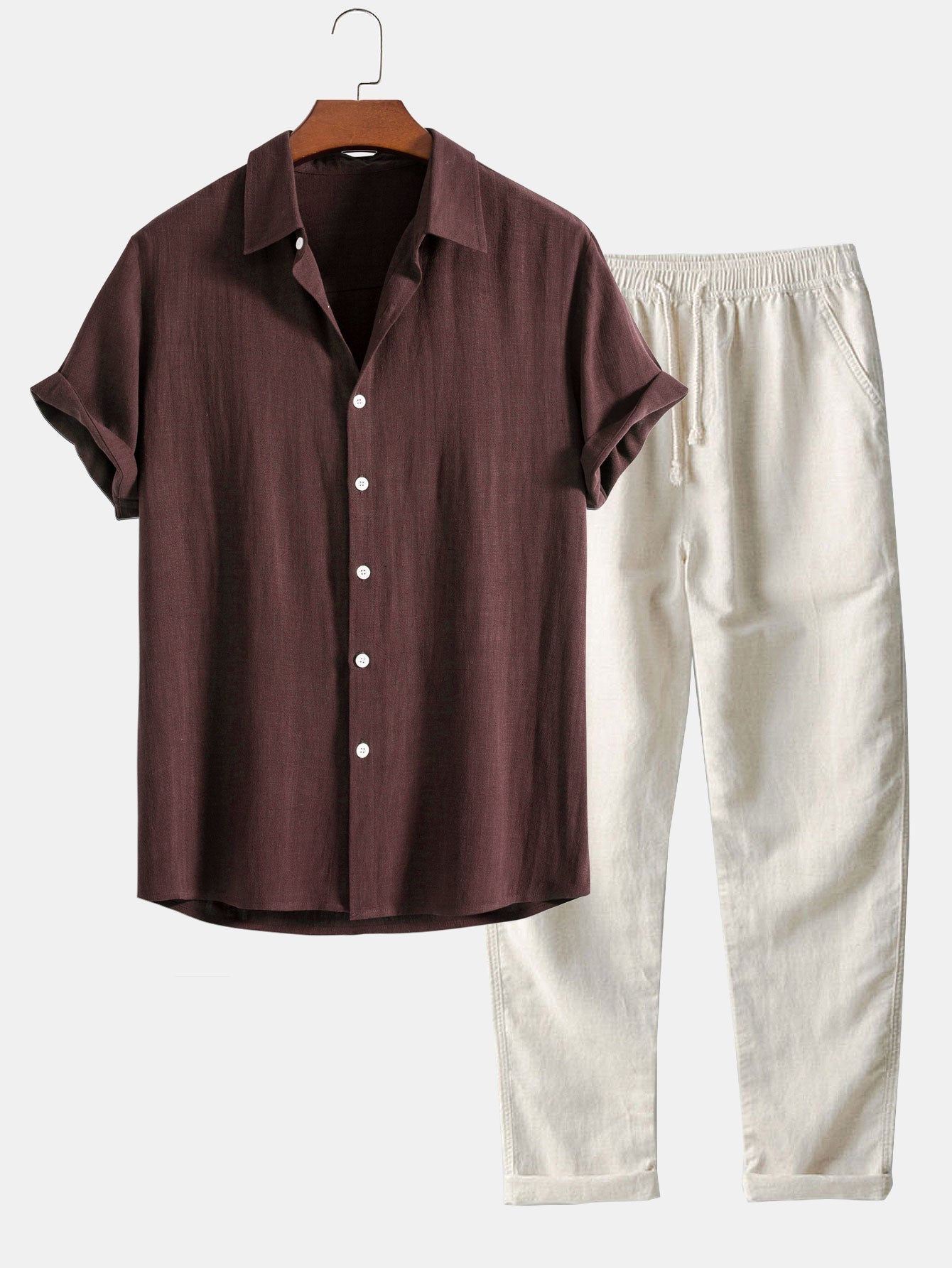Breezy Men's Summer Set | Short Sleeve Blouse & Linen Trousers 0