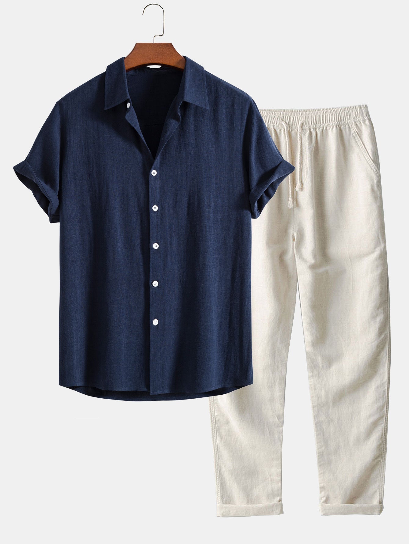 Breezy Men's Summer Set | Short Sleeve Blouse & Linen Trousers 1