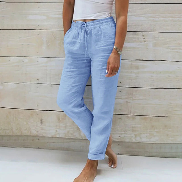 Cali Women's Casual Trousers | Cotton Linen Blend, Straight Cut 0