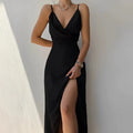 Cora Women's Maxi Dress | Elegant V-Neck, High Slit 0