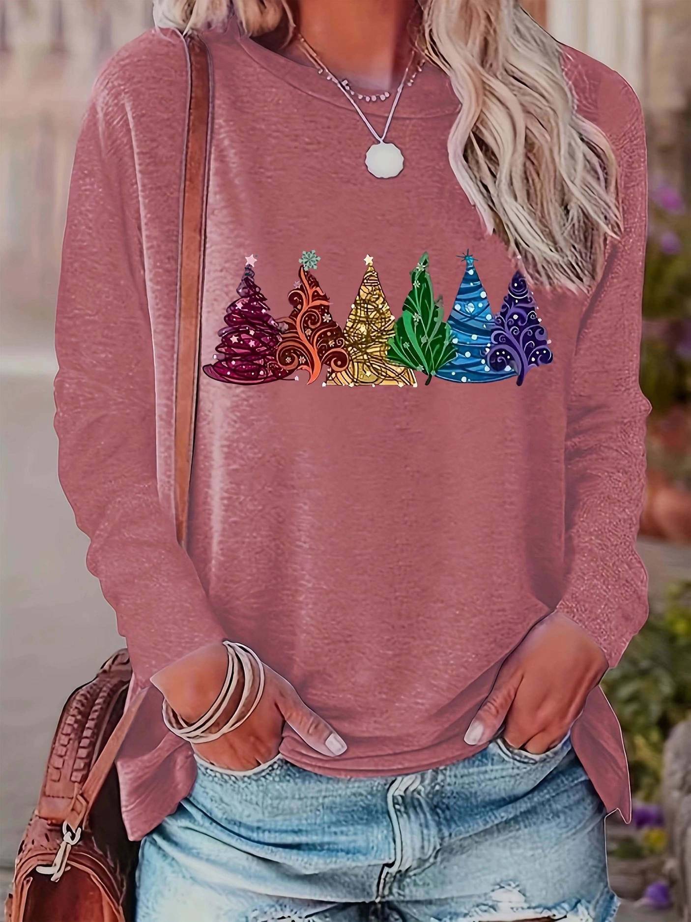 Crisp Women's Sweater | Colorful Fir Trees Design, Cozy Fit 4