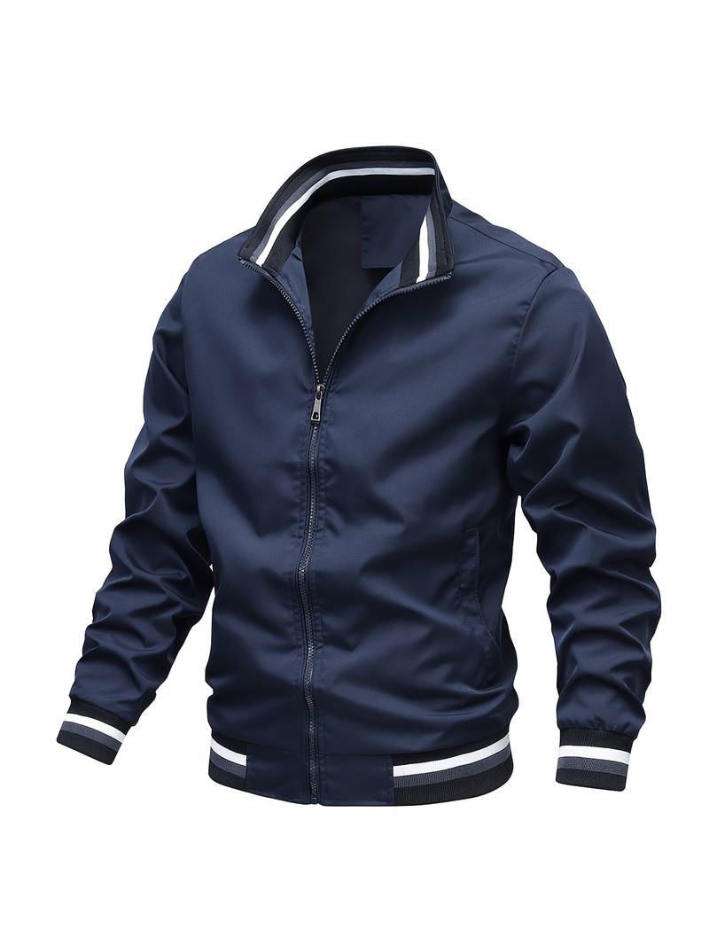 Dapper Men's Jacket | Striped Design, Casual Polyester Bomber 0