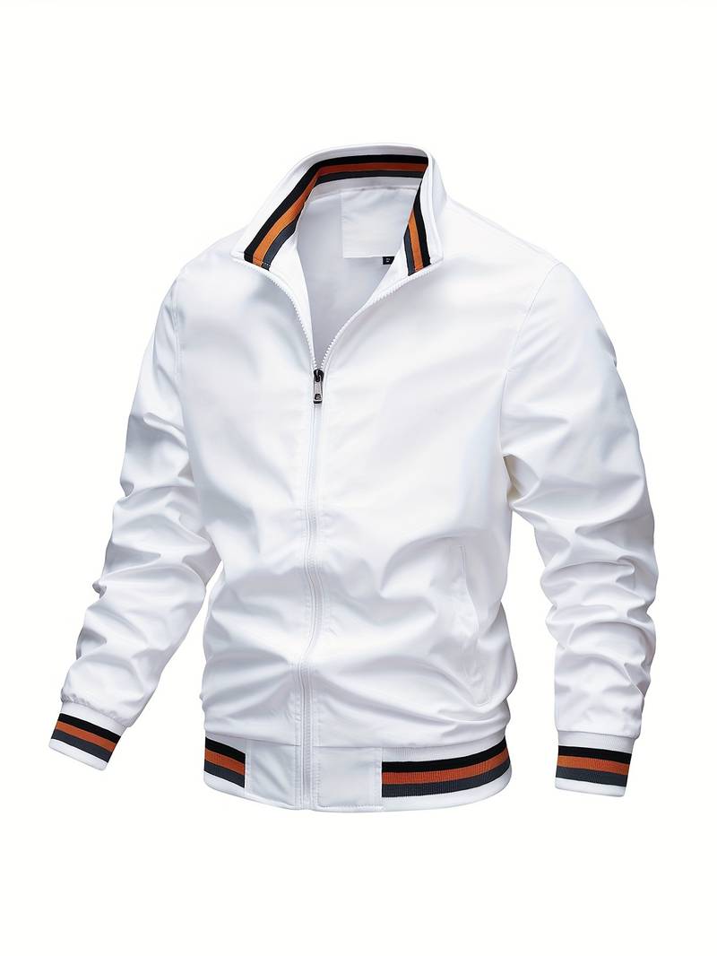 Dapper Men's Jacket | Striped Design, Casual Polyester Bomber 1