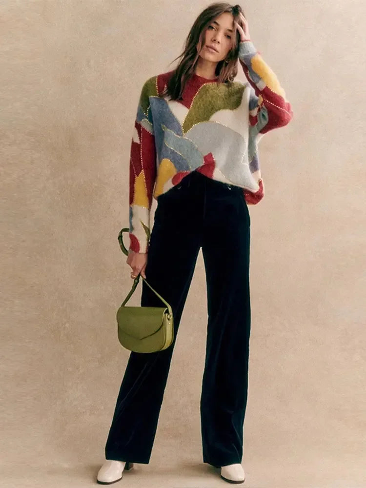 Eli Women's Cardigan | 100% Mongolian Wool, Colorful Patchwork 1