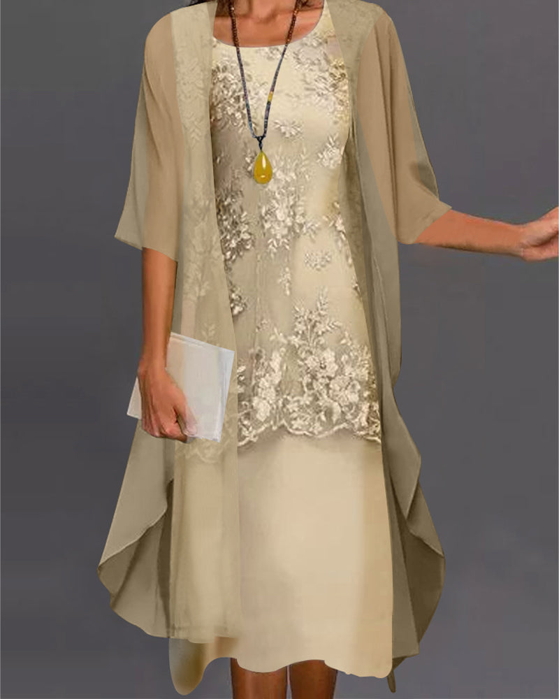 Ella Women's Smock Dress | Lightweight Chiffon with Lace Details 1