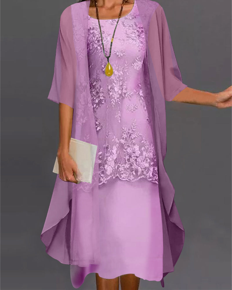 Ella Women's Smock Dress | Lightweight Chiffon with Lace Details 2