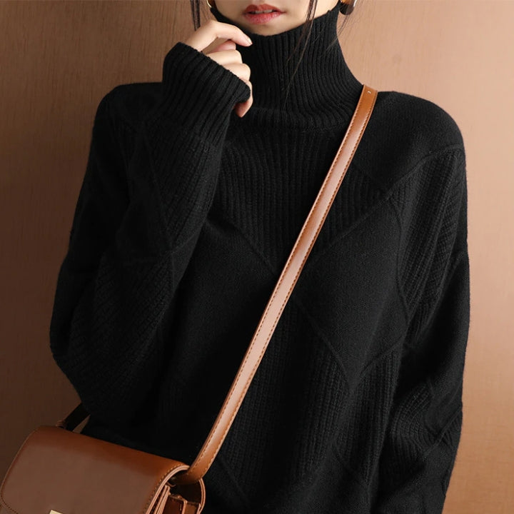 Ely Women's Sweater | Black Turtleneck, Hand-Knitted Wool Elegant Design 4