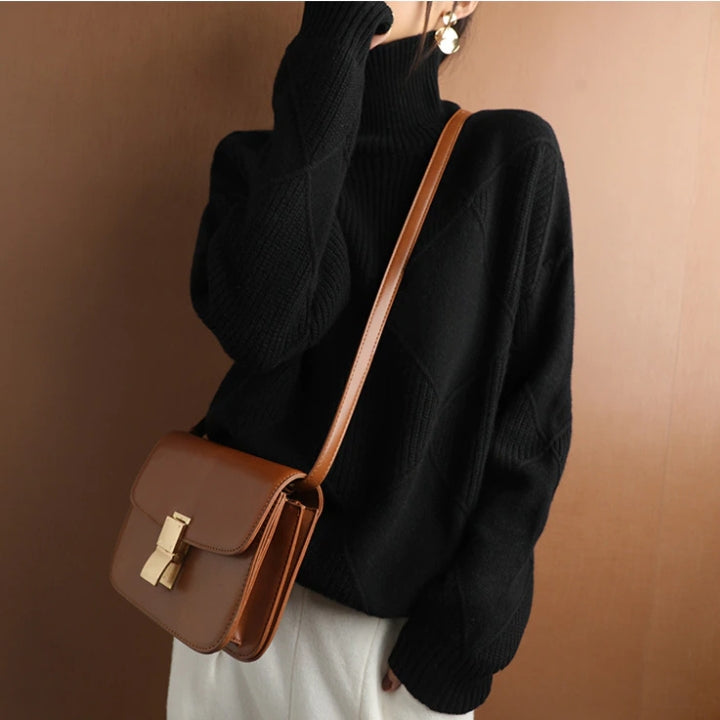 Ely Women's Sweater | Black Turtleneck, Hand-Knitted Wool Elegant Design 5