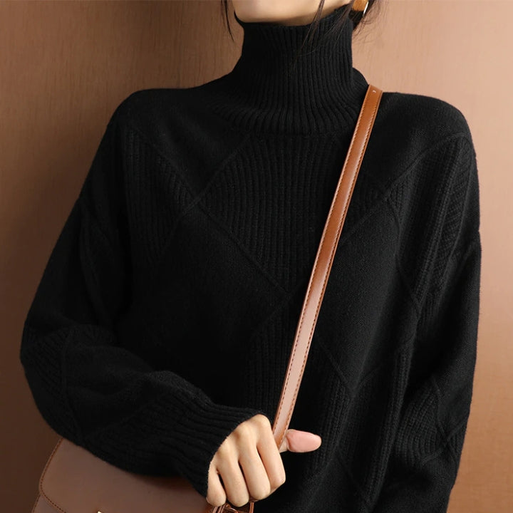 Ely Women's Sweater | Black Turtleneck, Hand-Knitted Wool Elegant Design 6