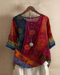 Elysia Women's Top | Vintage Digital Print, Oversized Fit Blouse 0