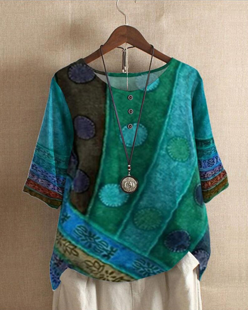 Elysia Women's Top | Vintage Digital Print, Oversized Fit Blouse 1