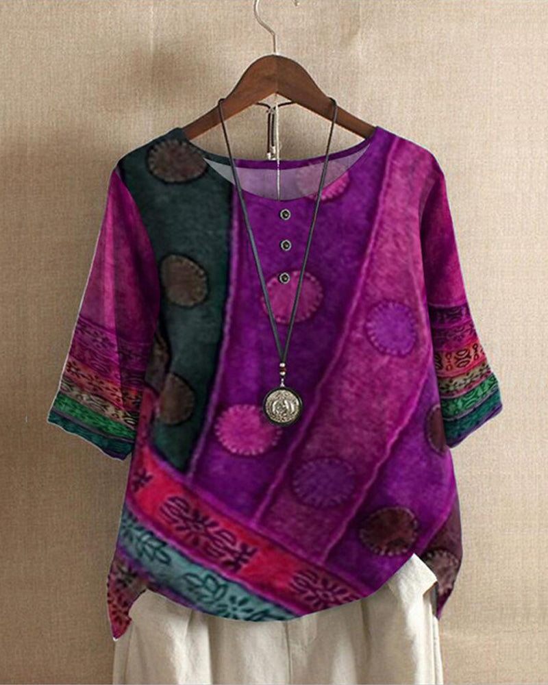 Elysia Women's Top | Vintage Digital Print, Oversized Fit Blouse 2