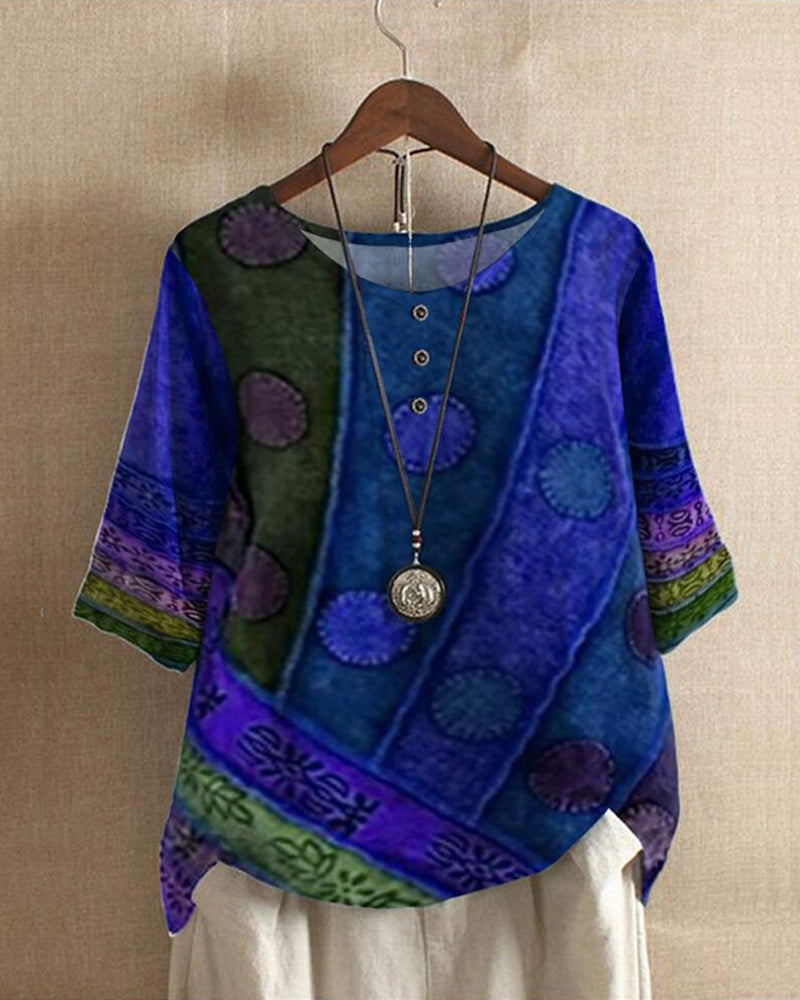 Elysia Women's Top | Vintage Digital Print, Oversized Fit Blouse 3