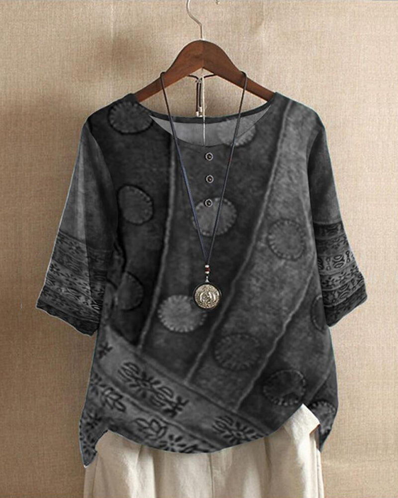 Elysia Women's Top | Vintage Digital Print, Oversized Fit Blouse 4