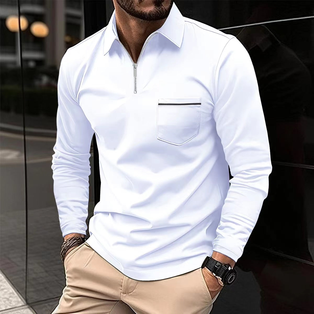 Ethan Men's Long Sleeve Polo Shirt | Timeless Elegance, Comfortable Fit 10