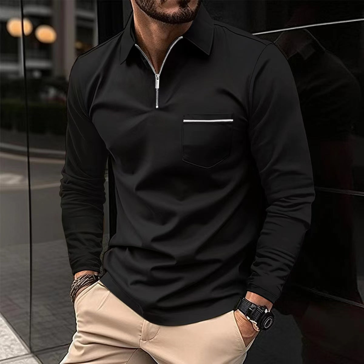 Ethan Men's Long Sleeve Polo Shirt | Timeless Elegance, Comfortable Fit 9