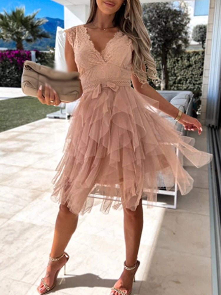 Evelyn Women's Cocktail Dress | Exquisite Chiffon, Elegant Ruffles 0