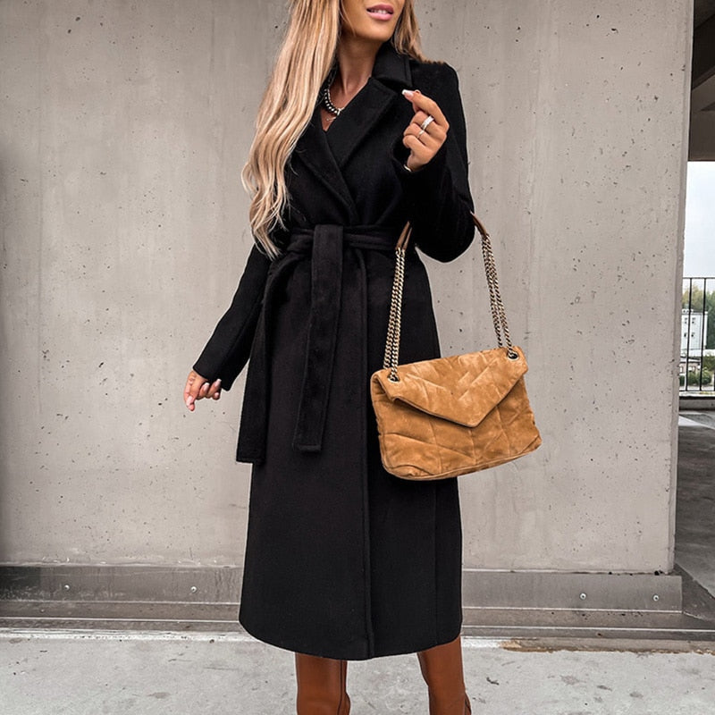 Evelyn Women's Wool Coat | Elegant Design with Belt 4