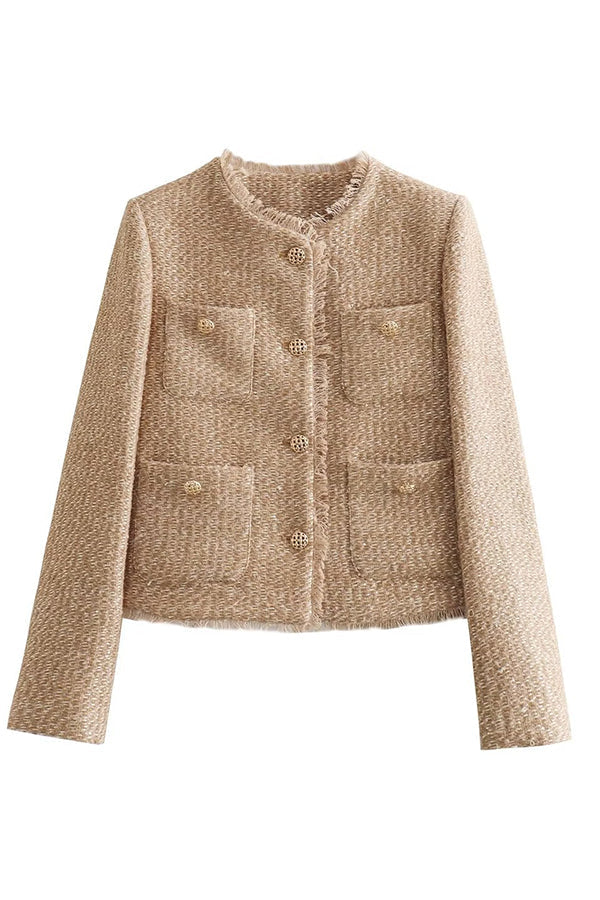 Fiona Women's Crew Neck Jacket | Stylish Frayed Design 3