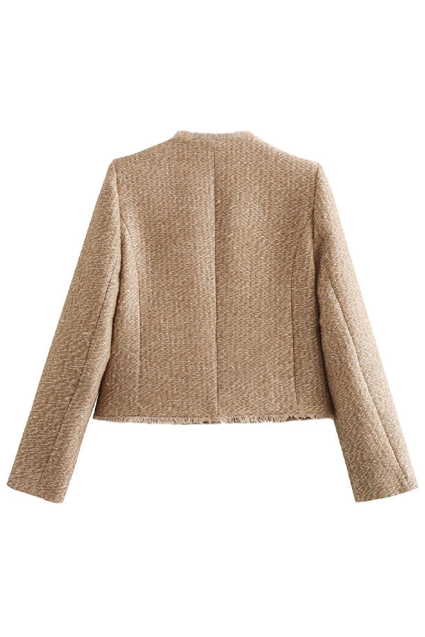 Fiona Women's Crew Neck Jacket | Stylish Frayed Design 4