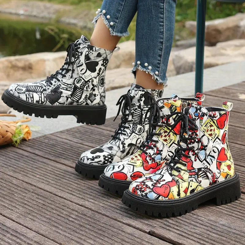 Funky Cartoon Print Ankle Boots | Low Heel, Easy Zip Closure 1