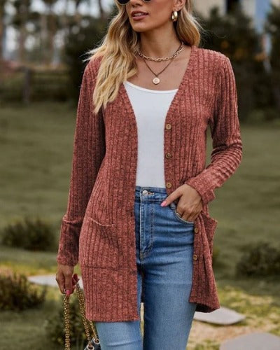 Gina Women's Cardigan | Elegant Design with Unique Buttons, Cozy Long Cardigan Sweater 0