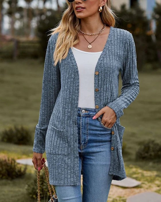 Gina Women's Cardigan | Elegant Design with Unique Buttons, Cozy Long Cardigan Sweater 1