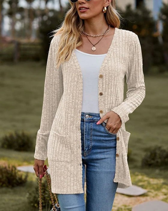Gina Women's Cardigan | Elegant Design with Unique Buttons, Cozy Long Cardigan Sweater 2