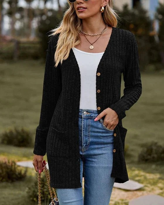 Gina Women's Cardigan | Elegant Design with Unique Buttons, Cozy Long Cardigan Sweater 3