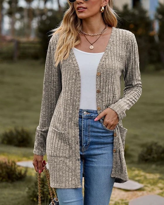 Gina Women's Cardigan | Elegant Design with Unique Buttons, Cozy Long Cardigan Sweater 4