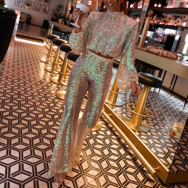 Gleam Women's Two Piece Set | Sequin-Embellished, Stylish 0