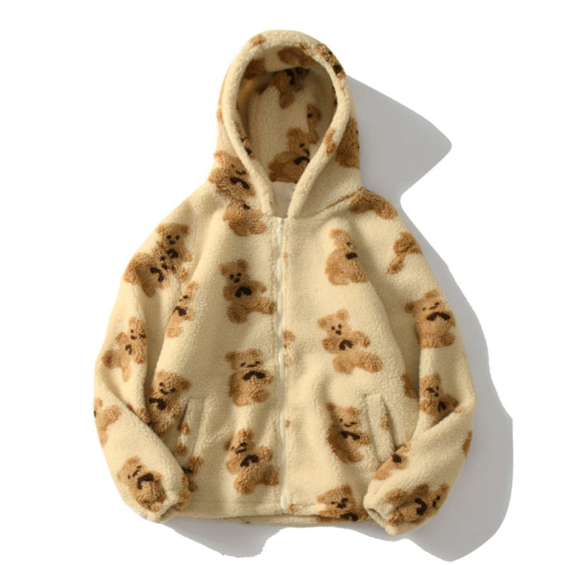 Hara Women's Jacket | Plush Teddy Print, Hooded Cozy Style 4