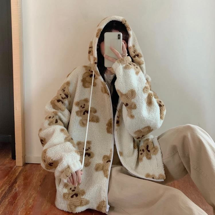 Hara Women's Jacket | Plush Teddy Print, Hooded Cozy Style 6