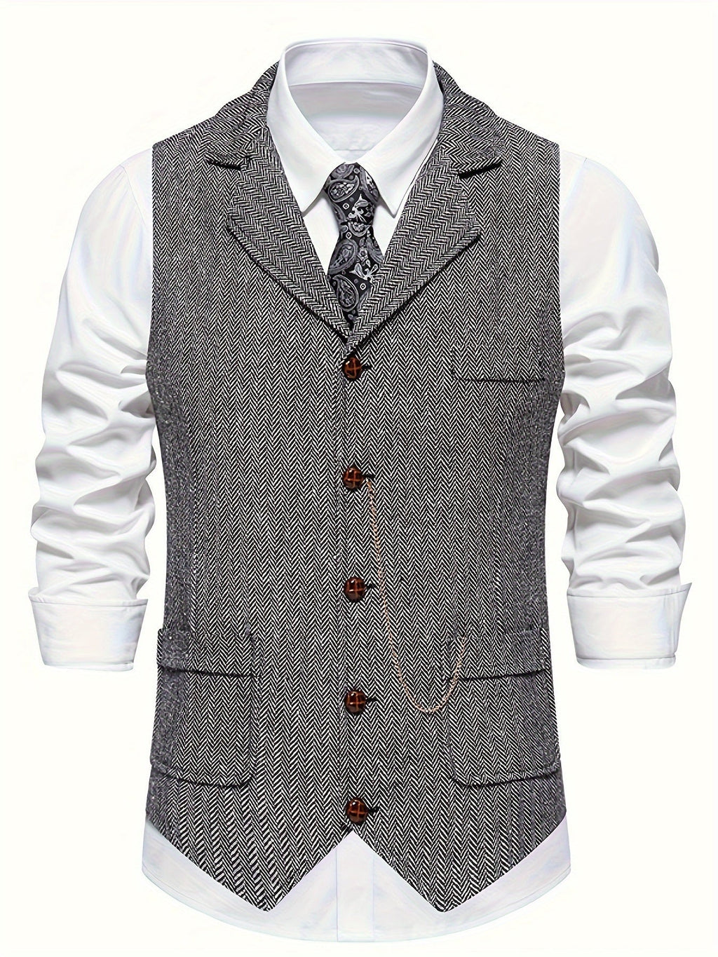 Harrison Men's Vest | Classic Herringbone Design, Slim Fit 0
