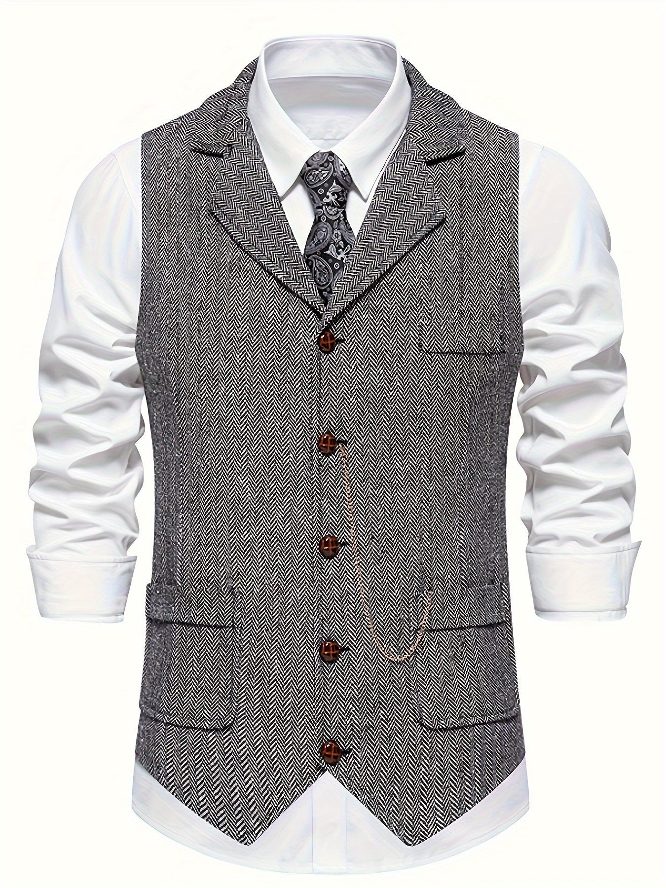 Harrison Men's Vest | Classic Herringbone Design, Slim Fit 0