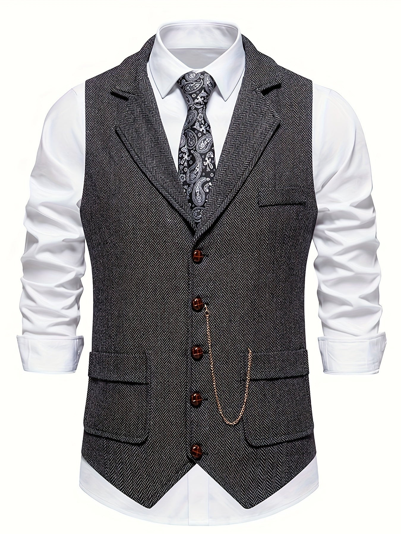 Harrison Men's Vest | Classic Herringbone Design, Slim Fit 1