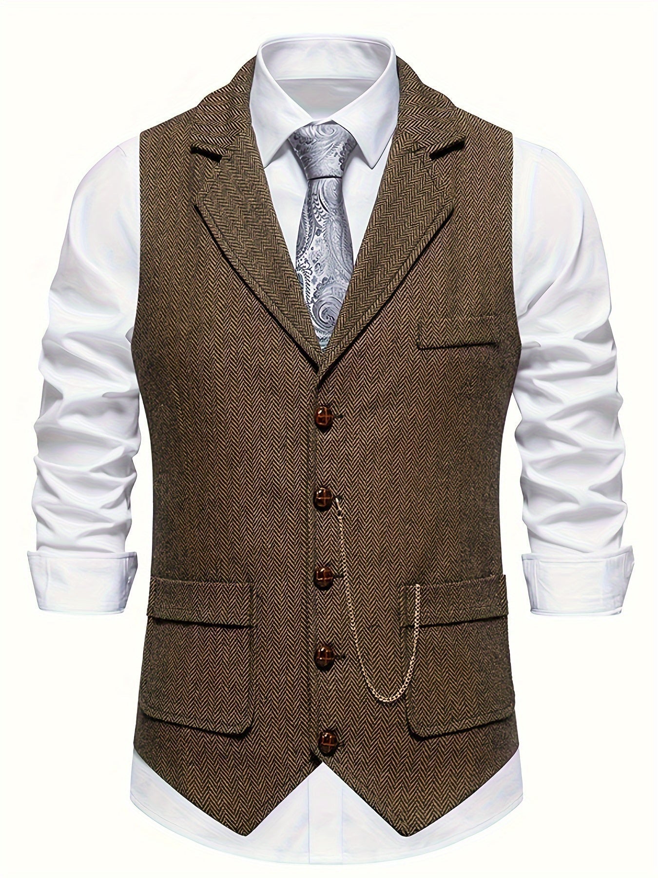 Harrison Men's Vest | Classic Herringbone Design, Slim Fit 2