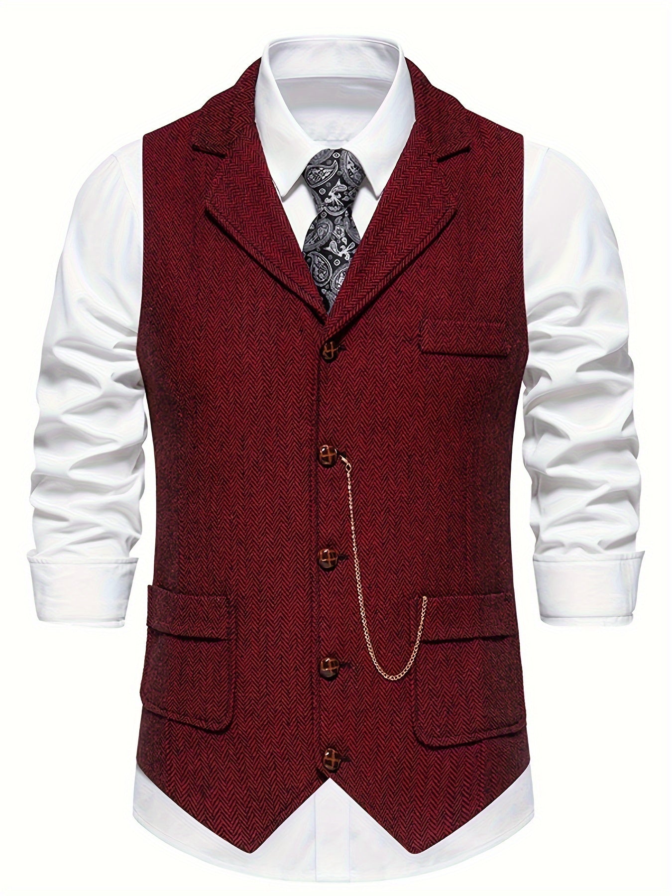Harrison Men's Vest | Classic Herringbone Design, Slim Fit 4