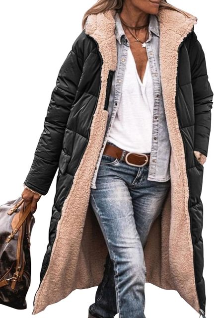 Haven Women's Long Puffer Coat | Reversible Sherpa Fleece, Cozy Hood 6